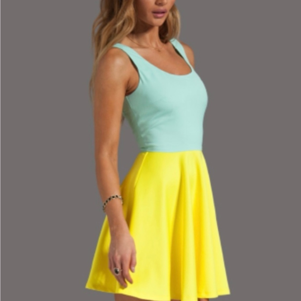 Blaque Label Teal and Bright Yellow Mini Dress